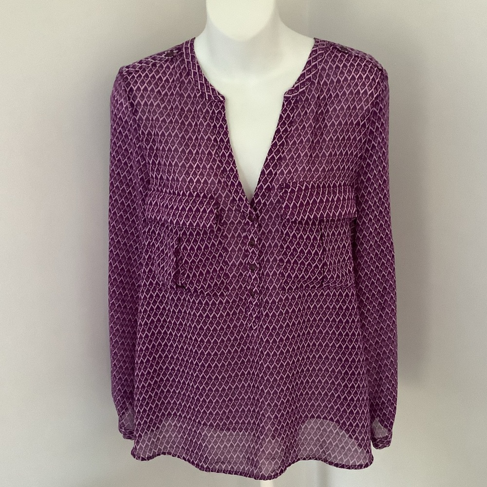 GAP Purple Geometric Sheer Pullover Blouse Sz. M